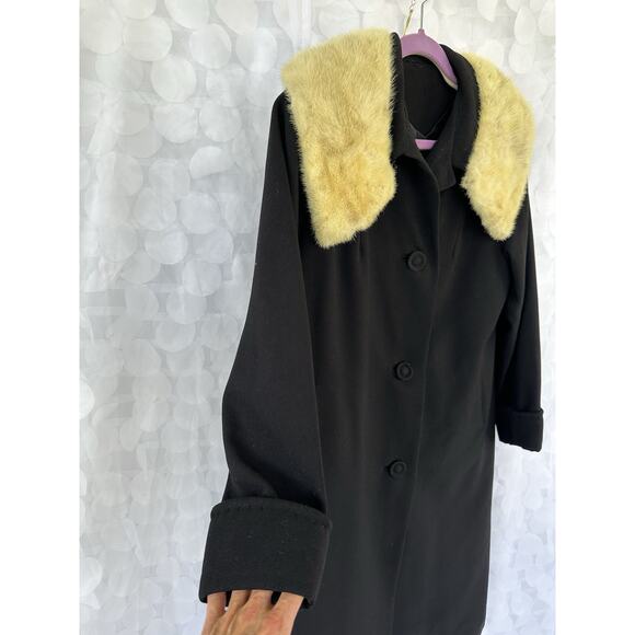 Vintage 50s 60s Long Black Coat 100% Wool Fur Mod Deb Hollywood Glam Retro - Picture 13 of 13